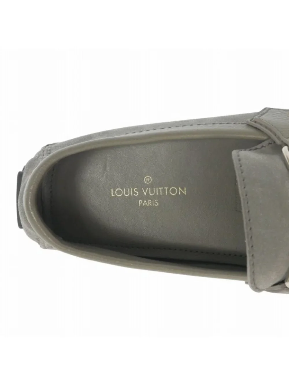 Louis Vuitton Hockenheim Line LV Logo Bit Suede Loafers Shoes 6.5 Gray